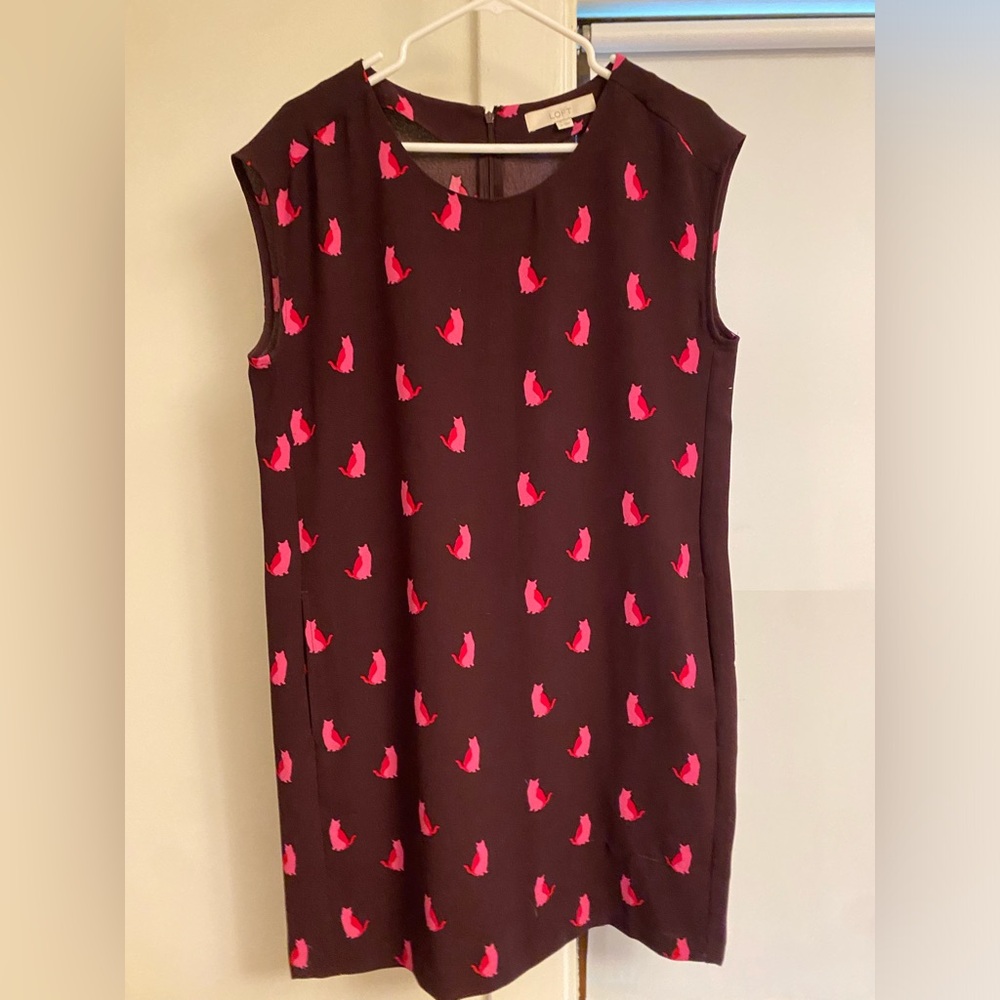 LOFT cat print shift dress with pockets.  Size M